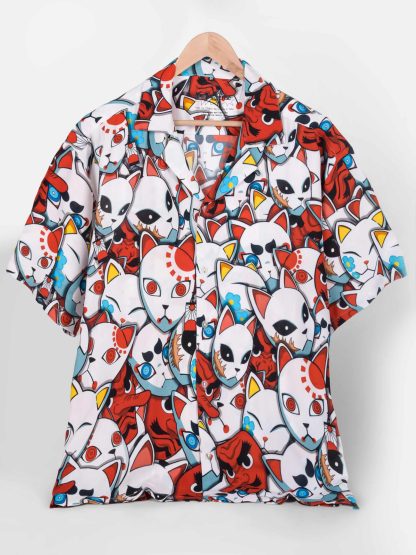 Kitsune Masks Hawaiian Shirt (Oversize Kimono Fit)